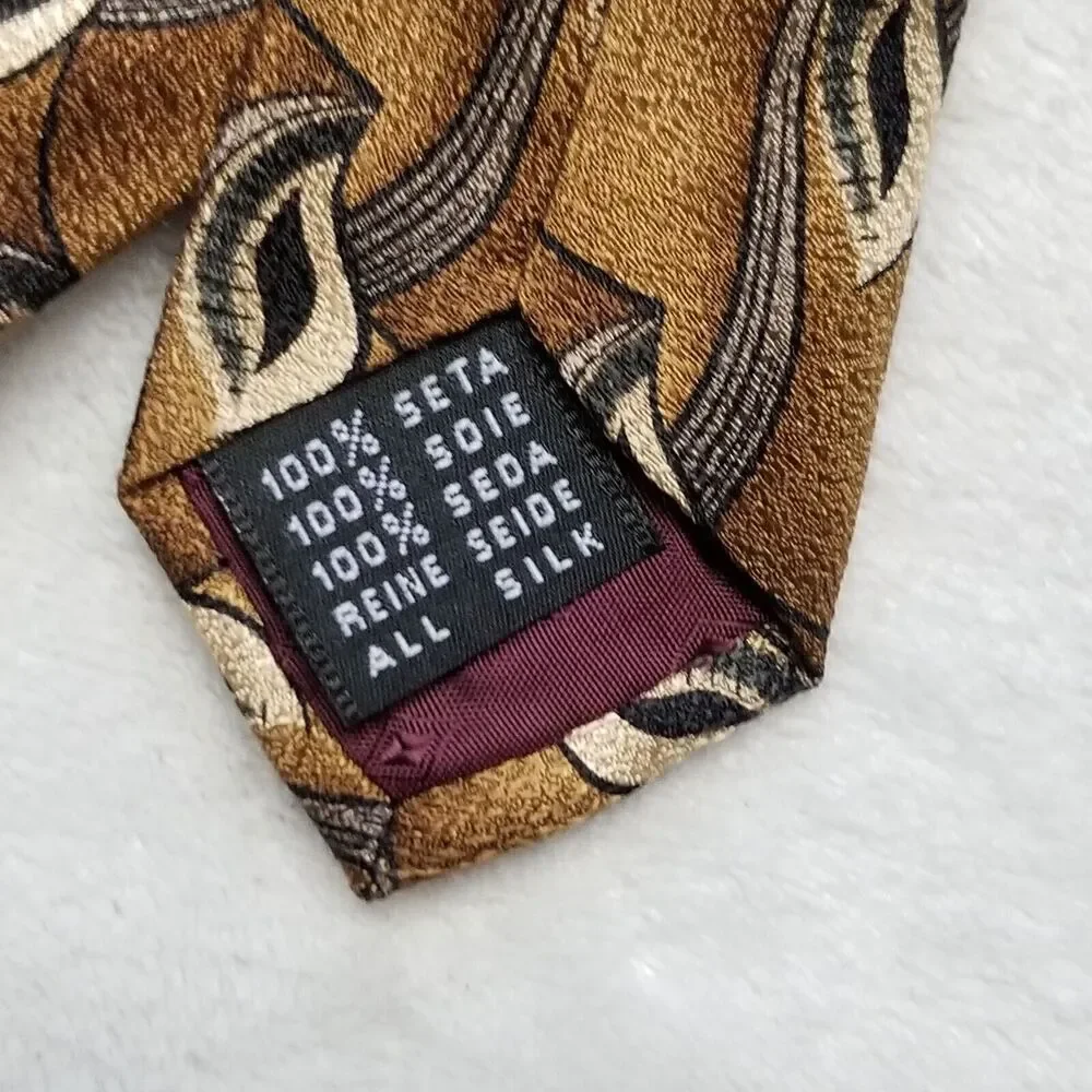 Zionetti Tie Italian Silk Brown Gold Geometric Design Necktie Dead Stock Classic
